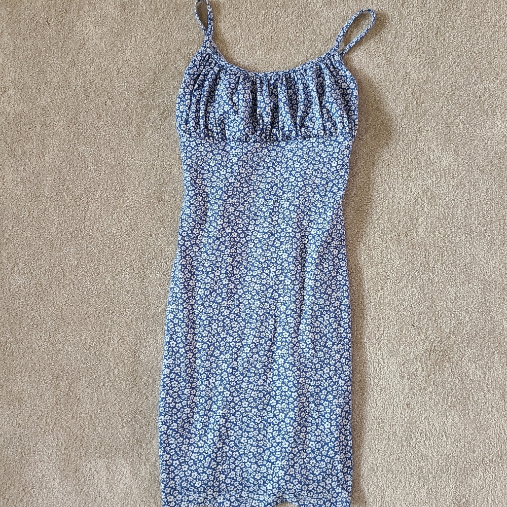 Blue floral mini bodycon dress Size Small